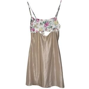 ASOS DESIGN Champagne Slip Dress w/ Floral Tie Bust (US 4)